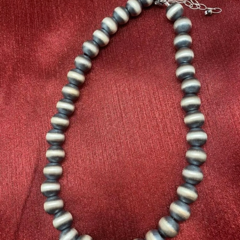 Sterling Silver 11 mm Bead Necklace - Picture 2 of 10